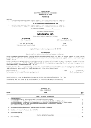 Thumbnail WesBanco 10-Q Quarterly Report FY 
