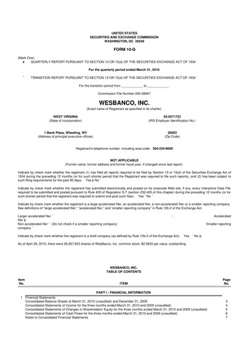Thumbnail WesBanco 10-Q Quarterly Report FY 