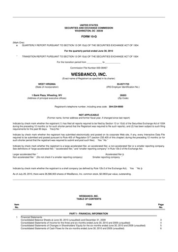 Thumbnail WesBanco 10-Q Quarterly Report FY 