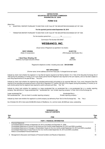 Thumbnail WesBanco 10-Q Quarterly Report FY 