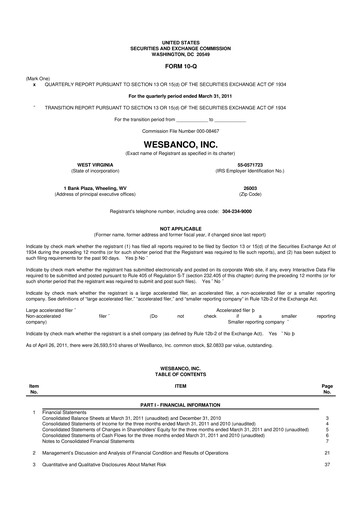 Thumbnail WesBanco 10-Q Quarterly Report FY 