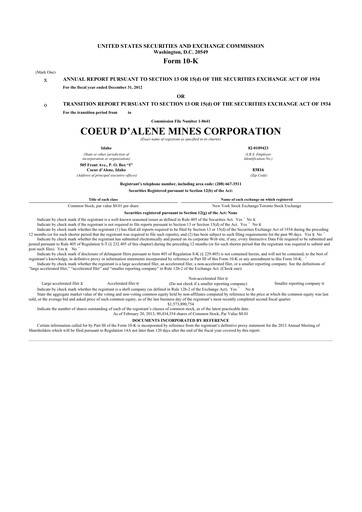 Thumbnail Coeur Mining
 10-K Annual Report 2012