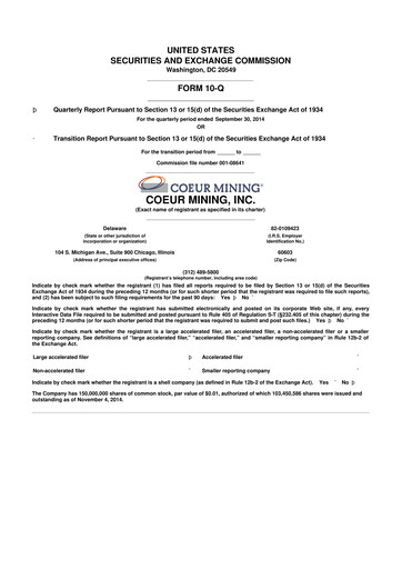 Thumbnail Coeur Mining
 10-Q Quarterly Report FY2014 