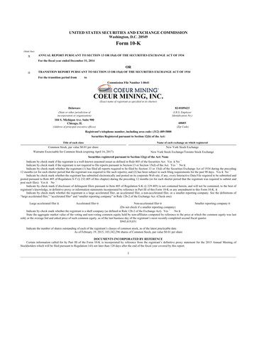 Thumbnail Coeur Mining
 10-K Annual Report 2014