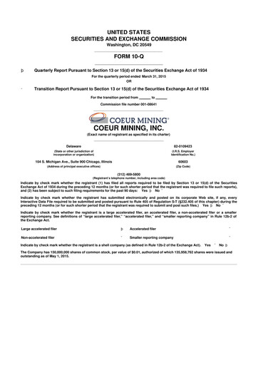 Thumbnail Coeur Mining
 10-Q Quarterly Report FY2015 