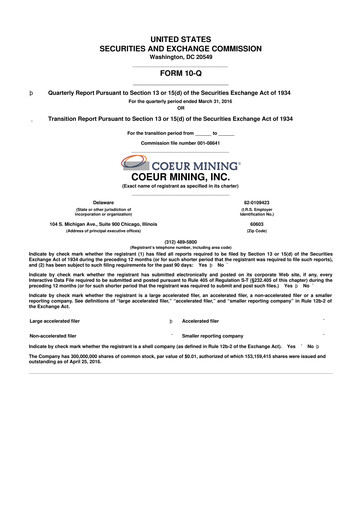 Thumbnail Coeur Mining
 10-Q Quarterly Report FY2016 