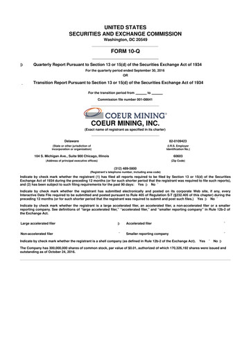 Thumbnail Coeur Mining
 10-Q Quarterly Report FY2016 