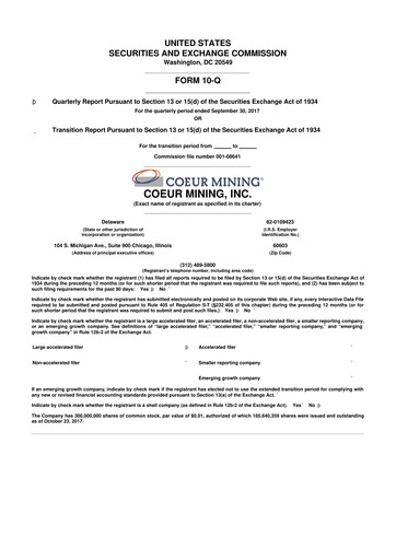 Thumbnail Coeur Mining
 10-Q Quarterly Report FY2017 