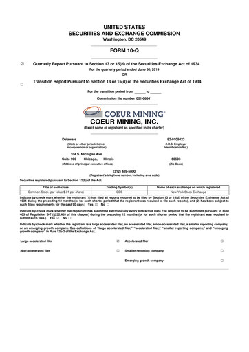 Thumbnail Coeur Mining
 10-Q Quarterly Report FY2019 