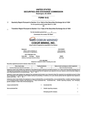 Thumbnail Coeur Mining
 10-Q Quarterly Report FY2020 