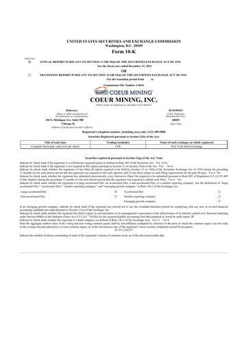 Thumbnail Coeur Mining
 10-K Annual Report 2021