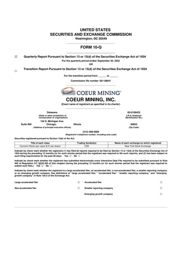 Thumbnail Coeur Mining
 10-Q Quarterly Report FY2022 
