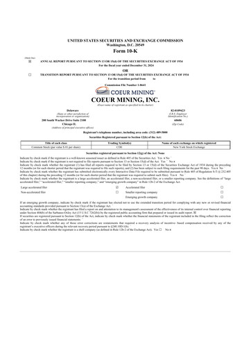 Thumbnail Coeur Mining
 10-K Annual Report 2024