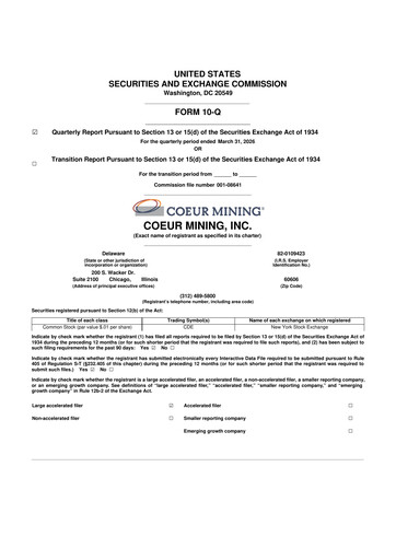Vorschaubild Coeur Mining
 10-Q Quartalsbericht  