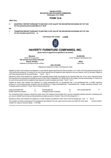 Thumbnail Havertys 10-Q Quarterly Report FY2018 