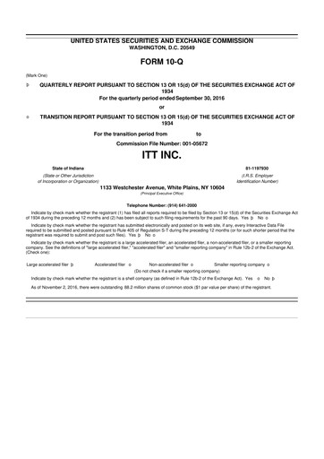 Vorschaubild ITT 10-Q Quartalsbericht 2016 