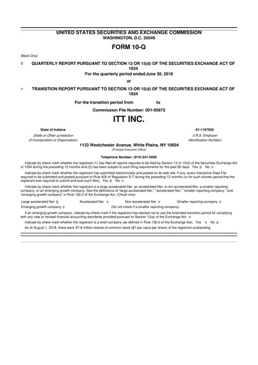 Vorschaubild ITT 10-Q Quartalsbericht 2018 