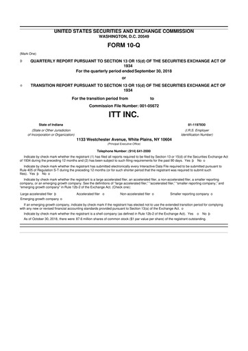 Vorschaubild ITT 10-Q Quartalsbericht 2018 
