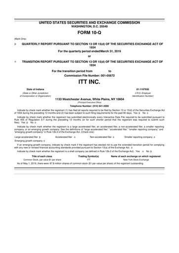 Vorschaubild ITT 10-Q Quartalsbericht 2019 