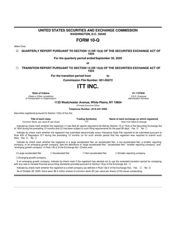 Vorschaubild ITT 10-Q Quartalsbericht 2020 