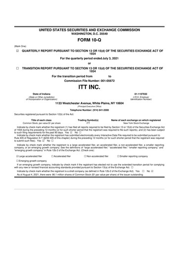 Vorschaubild ITT 10-Q Quartalsbericht 2021 