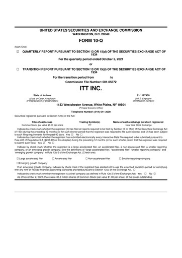 Vorschaubild ITT 10-Q Quartalsbericht 2021 