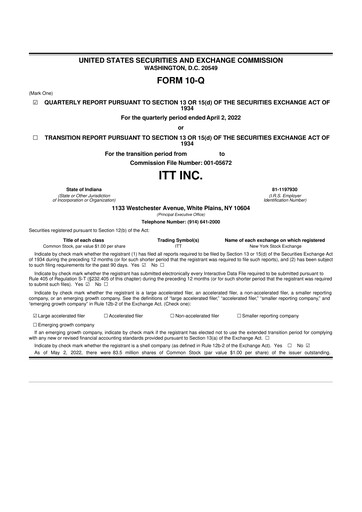 Vorschaubild ITT 10-Q Quartalsbericht 2022 