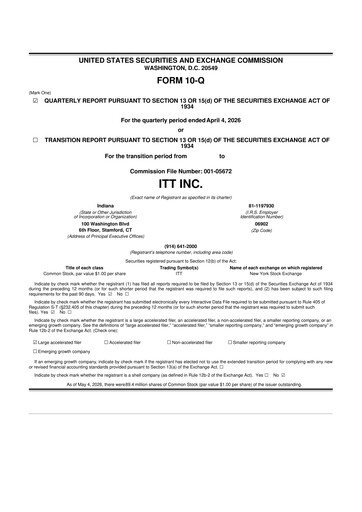 Thumbnail ITT 10-Q Quarterly Report FY2026 
