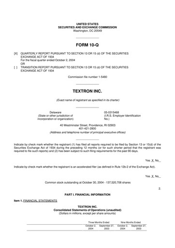Thumbnail Textron 10-Q Quarterly Report FY 