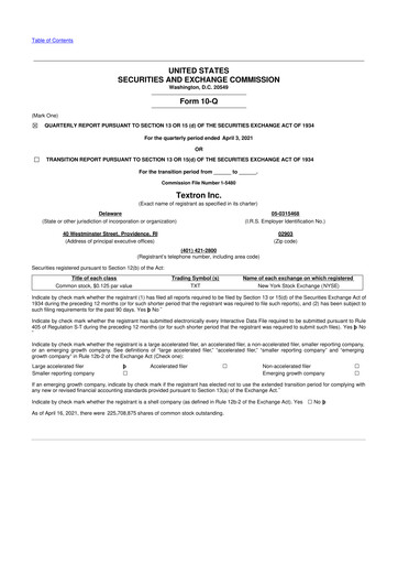 Thumbnail Textron 10-Q Quarterly Report FY2021 