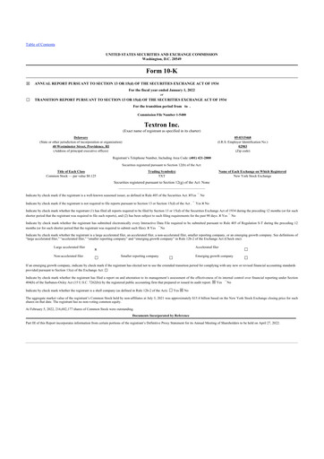 Thumbnail Textron 10-K Annual Report 2021