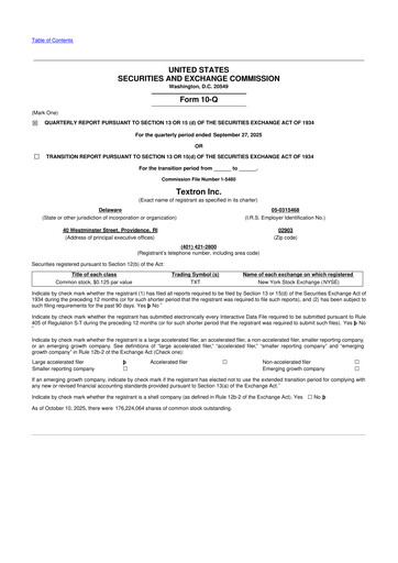 Thumbnail Textron 10-Q Quarterly Report FY2025 