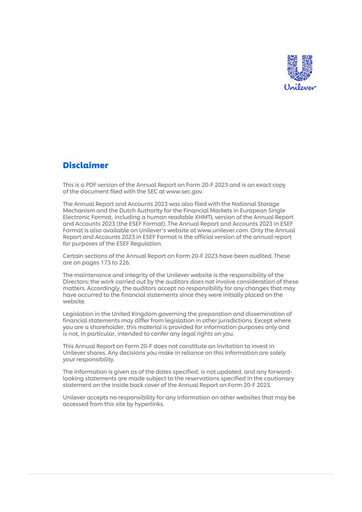 Thumbnail Unilever 20-F Annual Report 2023