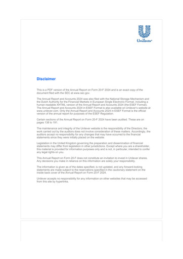 Thumbnail Unilever 20-F Annual Report 2024