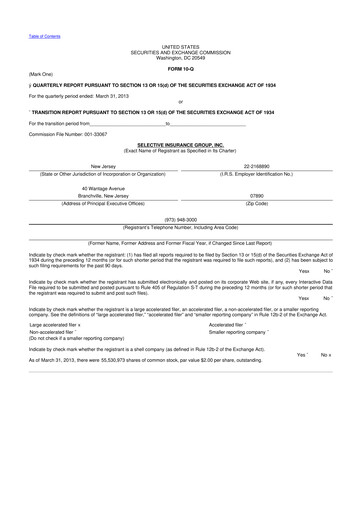 Thumbnail Selective Insurance 10-Q Quarterly Report FY2013 