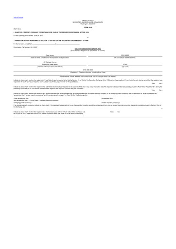 Thumbnail Selective Insurance 10-Q Quarterly Report FY2017 