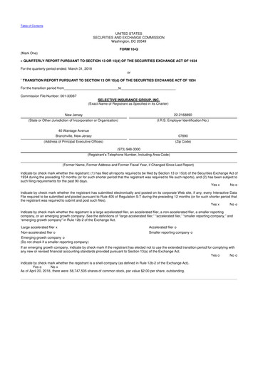 Thumbnail Selective Insurance 10-Q Quarterly Report FY2018 