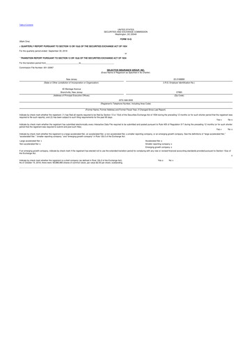 Thumbnail Selective Insurance 10-Q Quarterly Report FY2018 