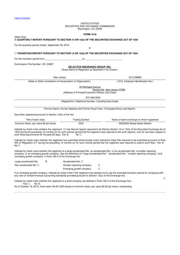 Thumbnail Selective Insurance 10-Q Quarterly Report FY2019 