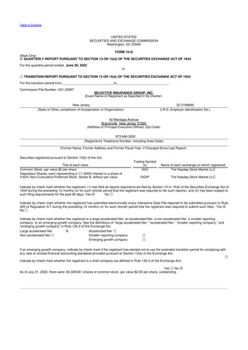 Thumbnail Selective Insurance 10-Q Quarterly Report FY2022 