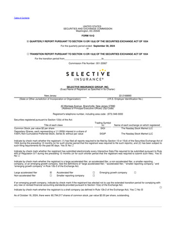 Thumbnail Selective Insurance 10-Q Quarterly Report FY2024 
