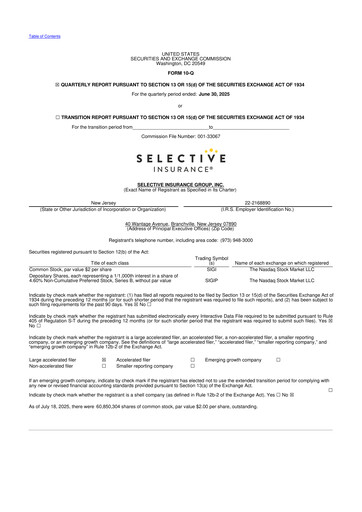 Thumbnail Selective Insurance 10-Q Quarterly Report FY2025 