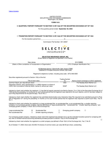Thumbnail Selective Insurance 10-Q Quarterly Report FY 