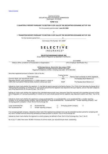 Thumbnail Selective Insurance 10-Q Quarterly Report FY2026 