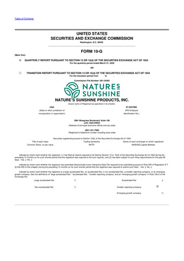 Thumbnail Nature's Sunshine Products 10-Q Quarterly Report FY2020 