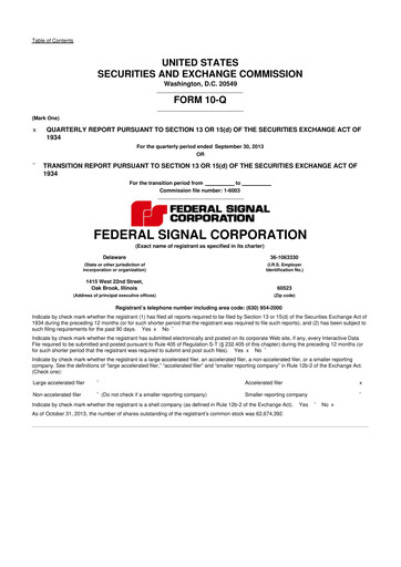 Thumbnail Federal Signal 10-Q Quarterly Report FY2013 