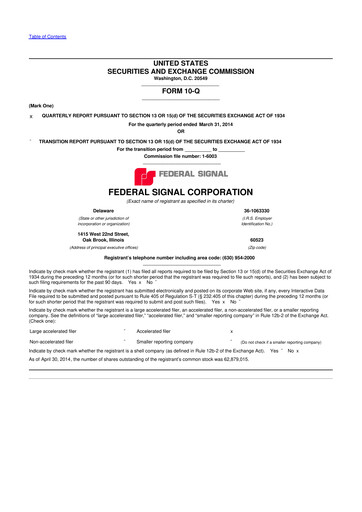 Thumbnail Federal Signal 10-Q Quarterly Report FY2014 