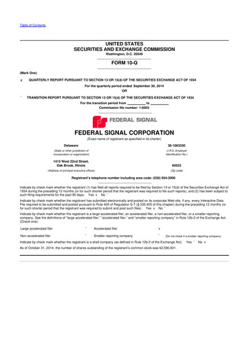 Thumbnail Federal Signal 10-Q Quarterly Report FY2014 
