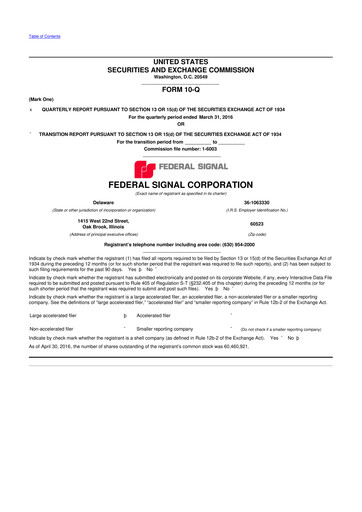 Thumbnail Federal Signal 10-Q Quarterly Report FY2016 