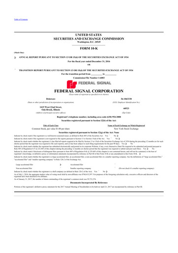 Thumbnail Federal Signal 10-K Annual Report 2016